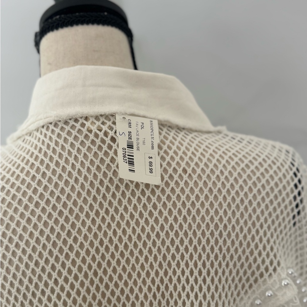 POL Women’s‎ Size Small Balloon Sleeve Fabric Patch Textured Shirt Top Pearls - Picture 6 of 11